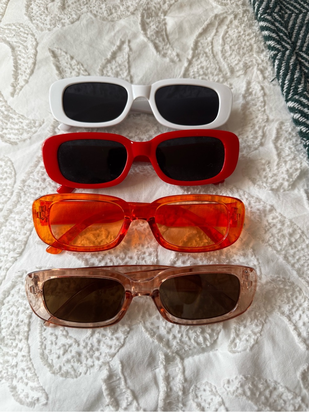 4pc Womensy Rectangular Sunglasses — White, Red, Orange, Brown